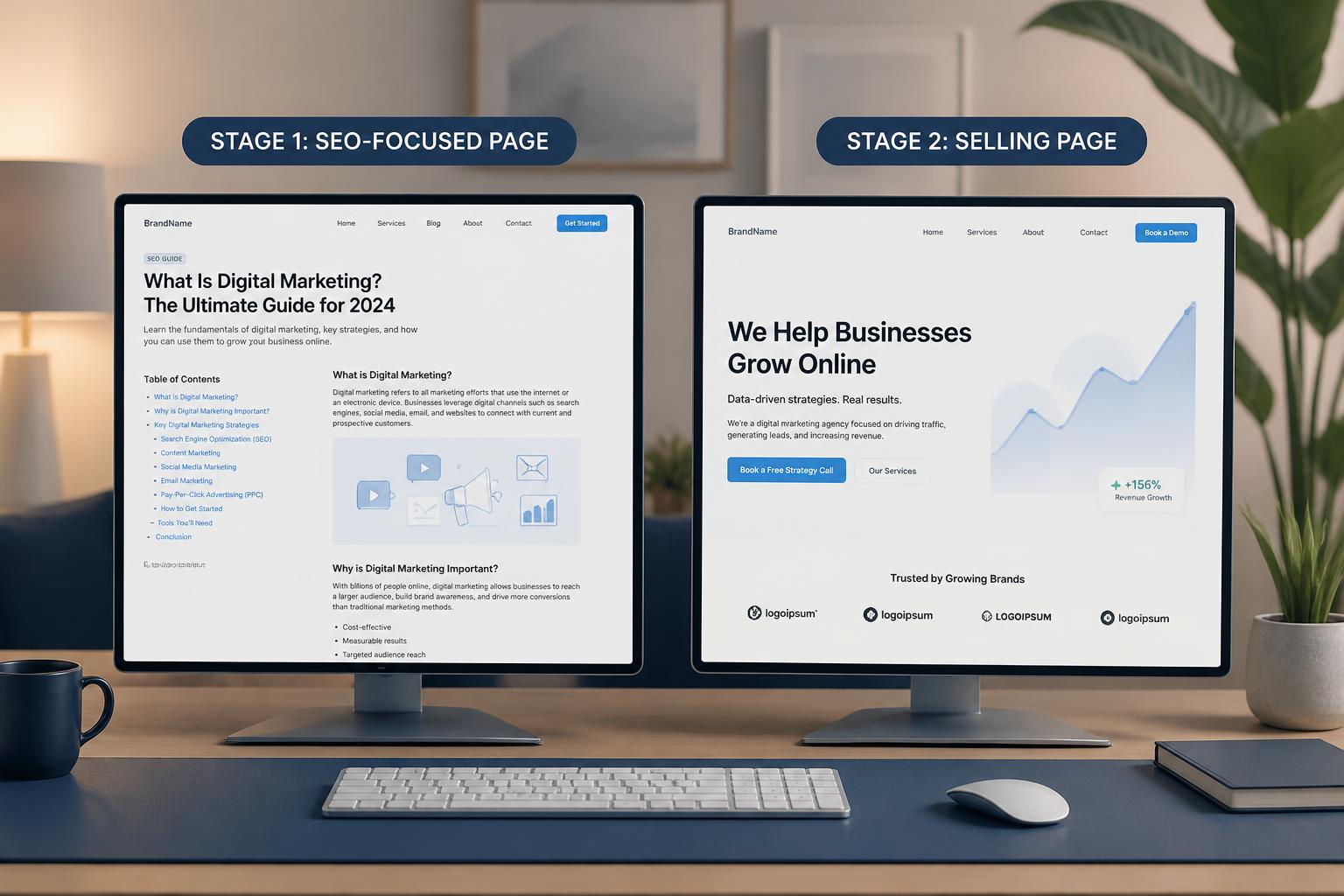 Deux vues complémentaires d'un même site internet, consacrées au contenu et au parcours client.